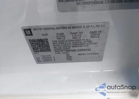 2020 Chevrolet Silverado 1500 4Wd Short Bed Custom from USA, damaged, VIN 3GCPYBEH2LG250311